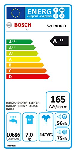 Bosch WAE283ECO Serie 4 Waschmaschine FL / A+++ / 165 kWh/Jahr / 1400 UpM / 7 kg / 10686 Liter/Jahr / ActiveWater spart Wasser und Kosten dank sensorgesteuerter, mehrstufiger Mengenautomatik / weiß - 2